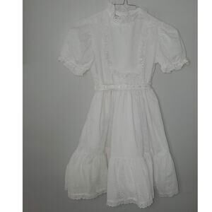 Vintage Miss Quality 6/7 White Eyelet Ruffle Collar Dress Communion Flower Girl